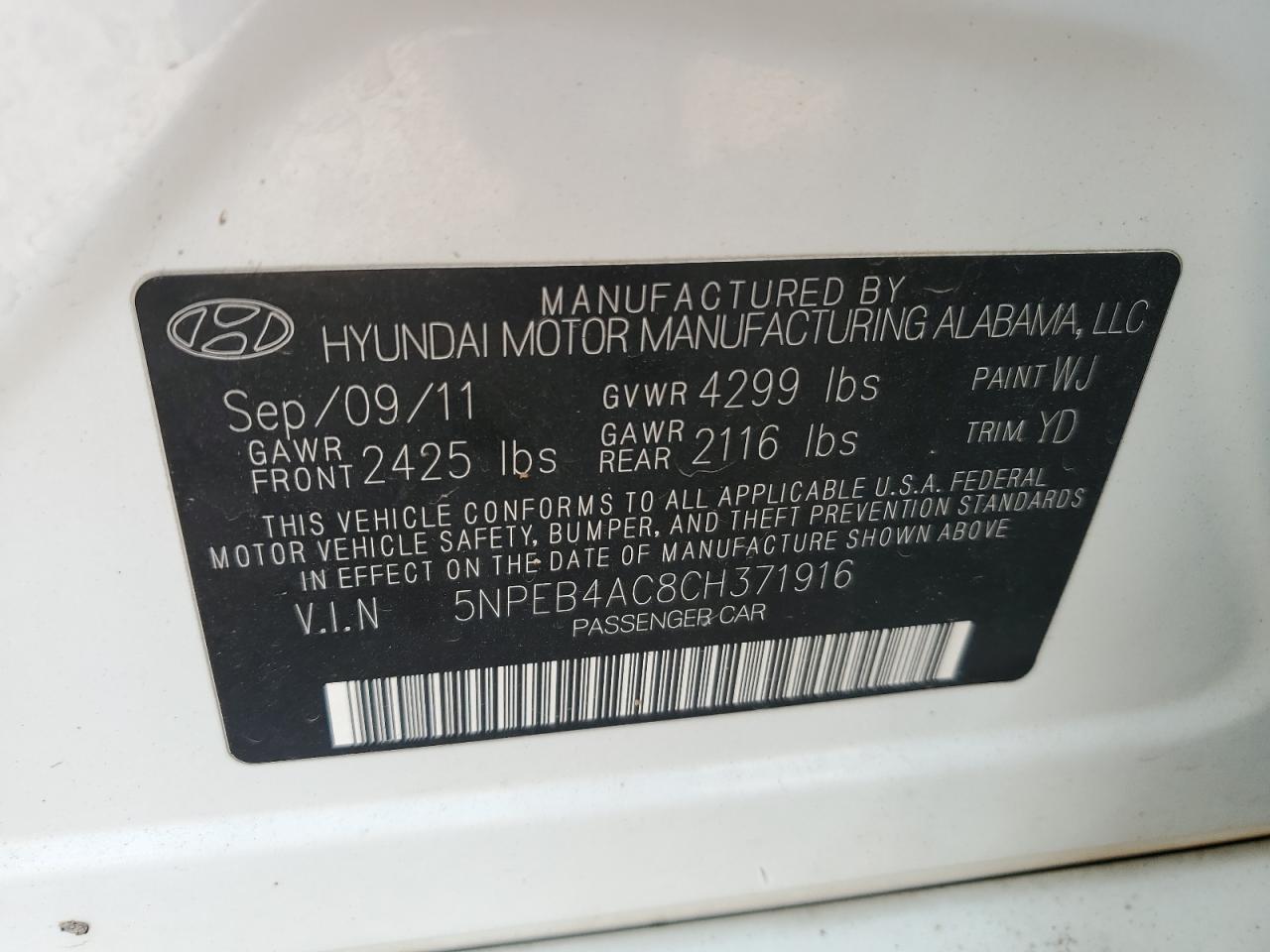 Lot #2888862965 2012 HYUNDAI SONATA GLS