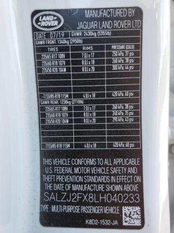 2020 LAND ROVER RANGE ROVE - SALZJ2FX8LH040233