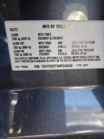 2022 TESLA MODEL Y - 7SAYGDEFXNF540048