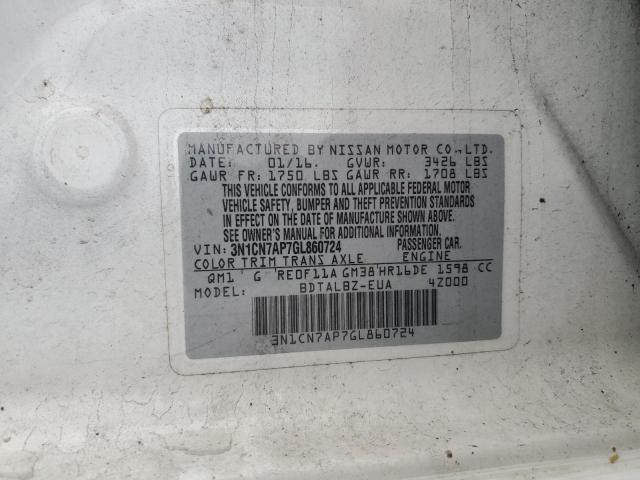 VIN 3N1CN7AP7GL860724 2016 NISSAN VERSA no.12