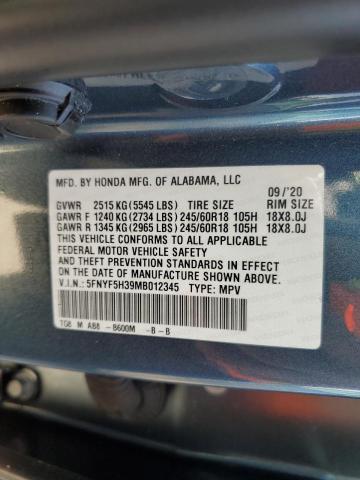 VIN 5FNYF5H39MB012345 2021 HONDA PILOT no.13