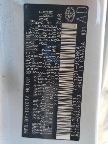 2018 TOYOTA COROLLA L - 2T1BURHE9JC107251