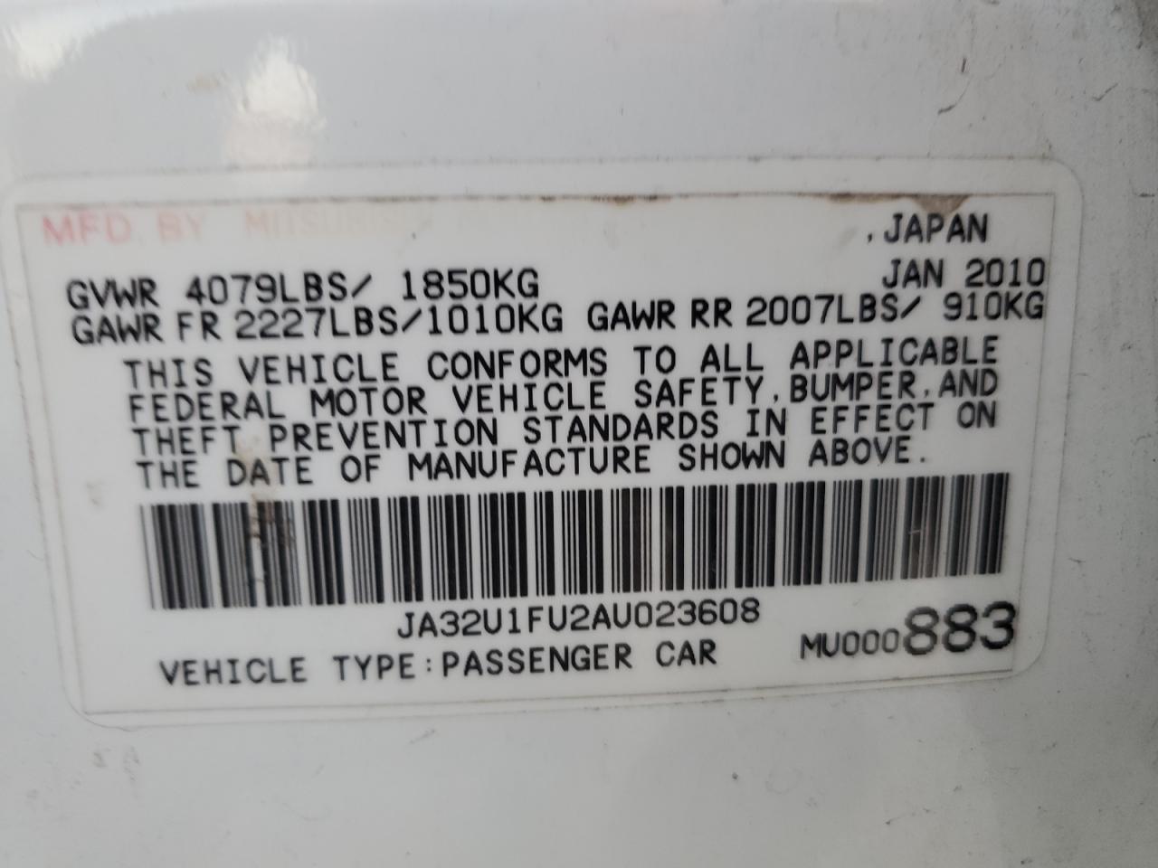 Lot #2962528826 2010 MITSUBISHI LANCER DE