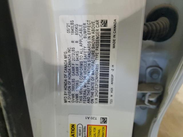 2022 HONDA CIVIC SPOR - 2HGFE2F52NH504855