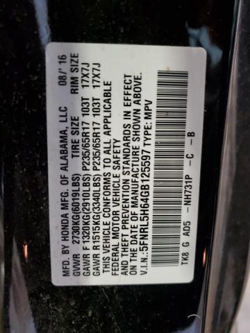 VIN 5FNRL5H64GB125597 2016 Honda Odyssey, Exl no.14