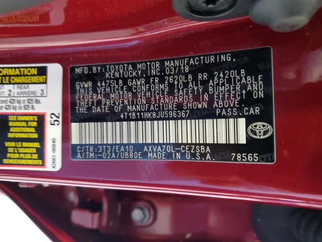 VIN 4T1B11HK8JU596367 2018 Toyota Camry, L no.13