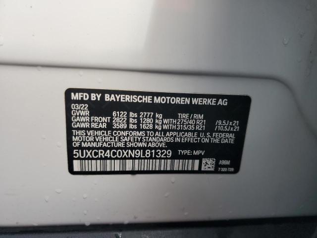 VIN 5UXCR4C0XN9L81329 2022 BMW X5, Sdrive 40I no.14