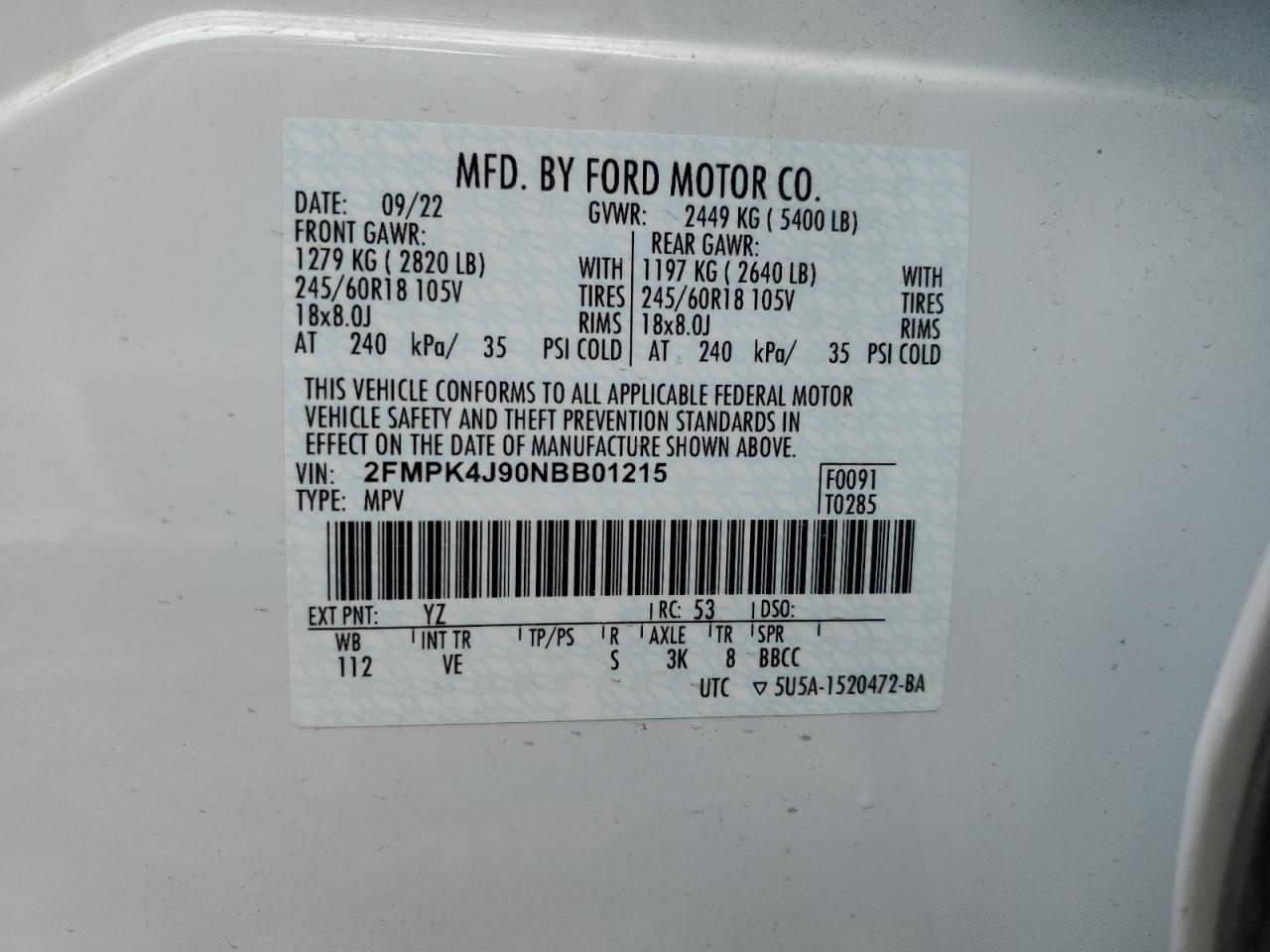 Lot #2976529561 2022 FORD EDGE SEL