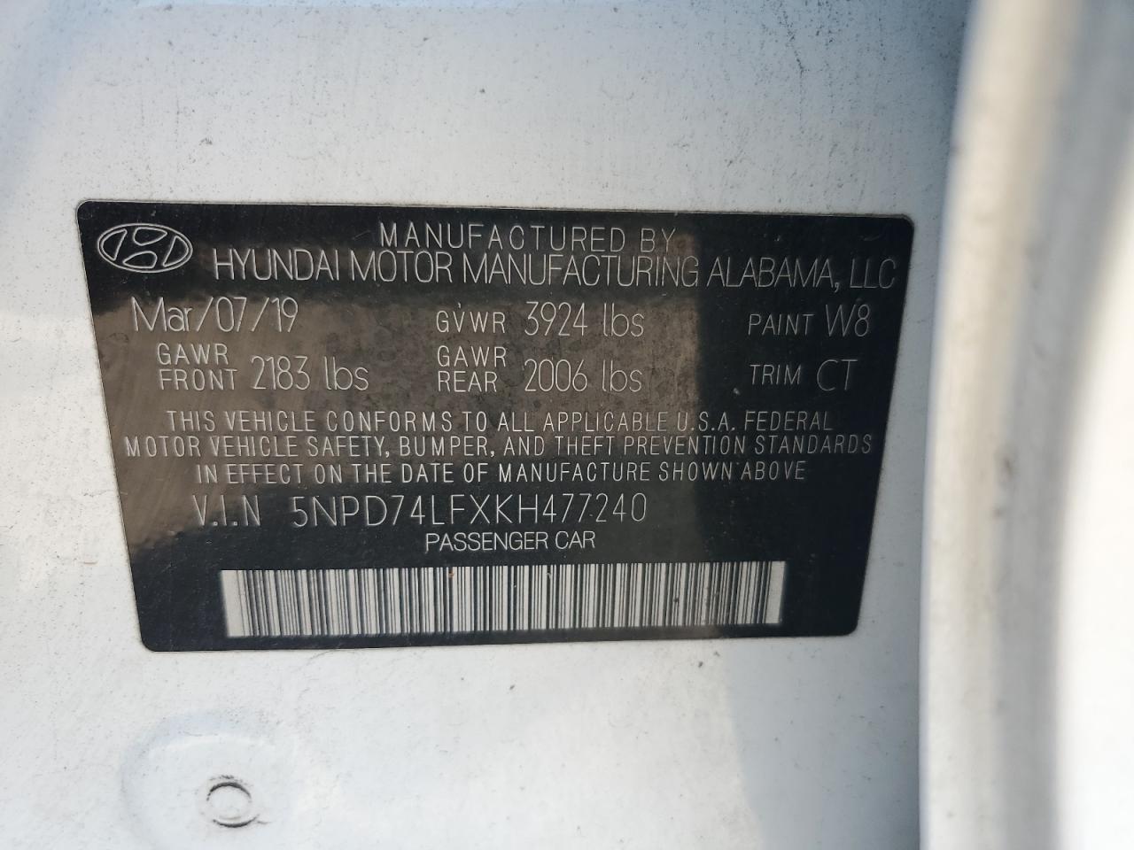 Lot #2994118275 2019 HYUNDAI ELANTRA SE