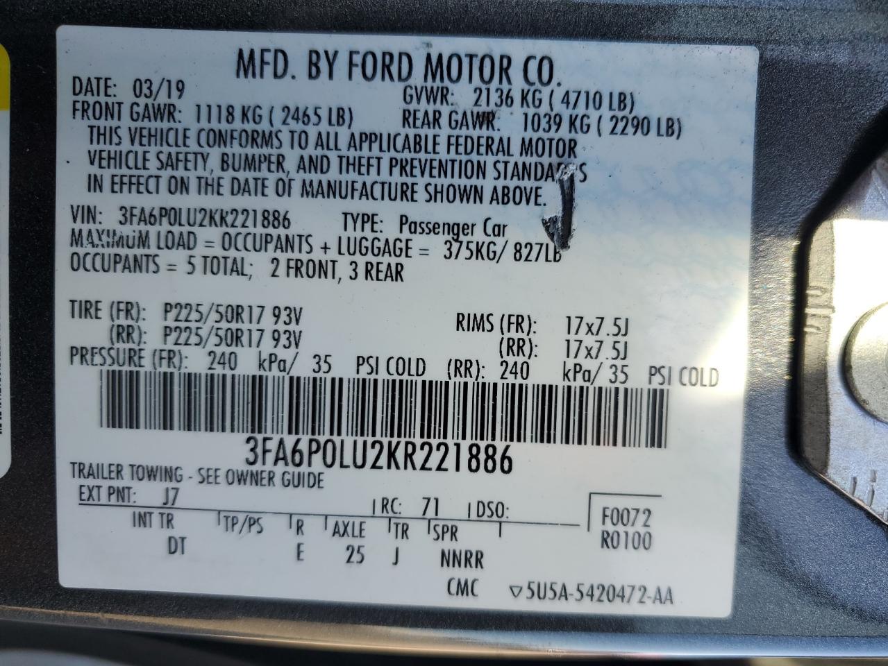 Lot #3026983810 2019 FORD FUSION SE