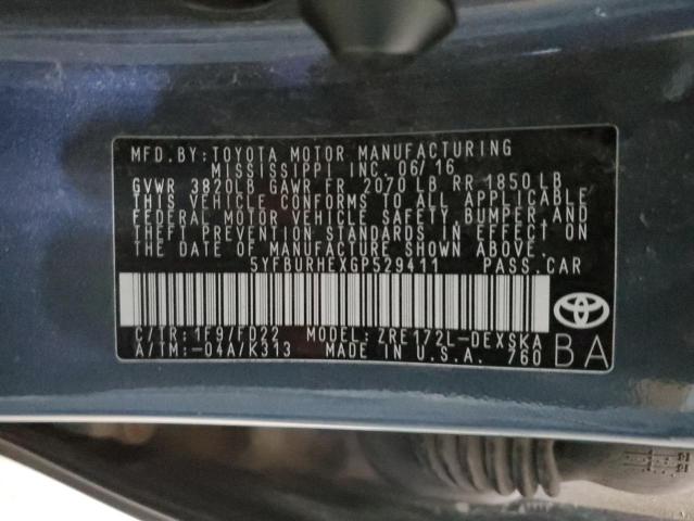 VIN 5YFBURHEXGP529411 2016 Toyota Corolla, L no.12