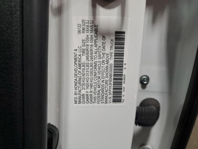 2022 HONDA RIDGELINE - 5FPYK3F80NB030093