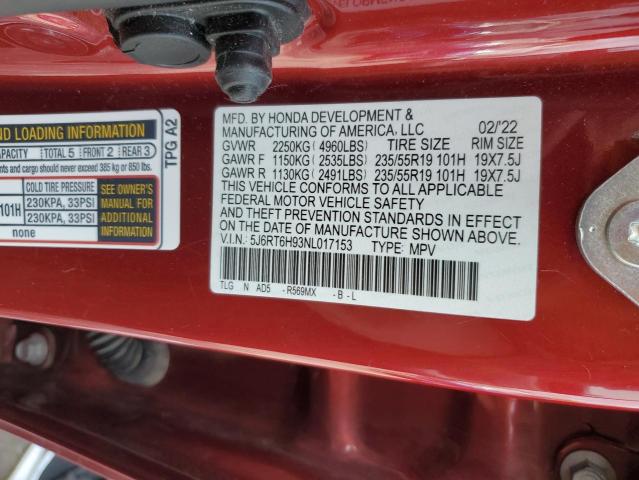 2022 HONDA CR-V TOURI - 5J6RT6H93NL017153