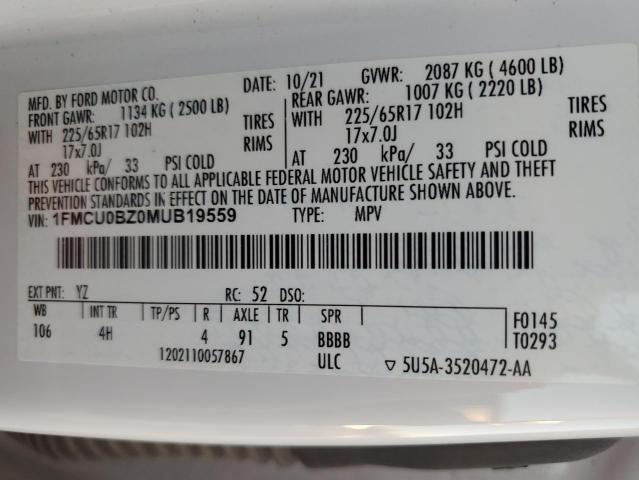 2021 FORD ESCAPE SE - 1FMCU0BZ0MUB19559