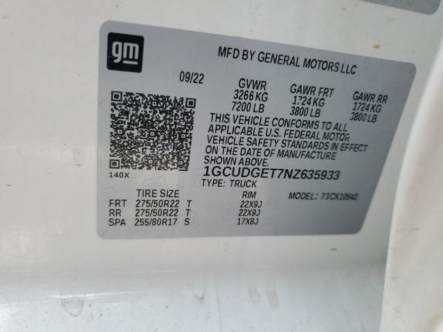 2022 CHEVROLET SILVERADO - 1GCUDGET7NZ635933