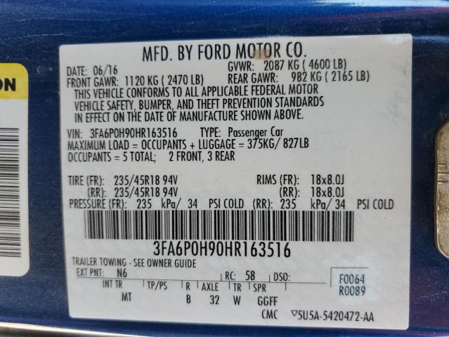 2017 FORD FUSION SE - 3FA6P0H90HR163516