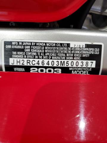 2003 HONDA VFR800 A JH2RC46403M500387