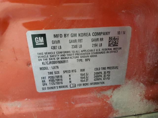 2015 CHEVROLET TRAX 1LT - KL7CJRSBXFB060911