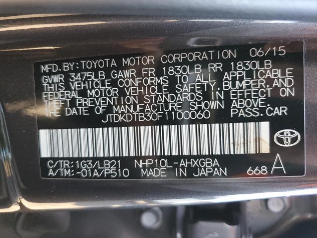 VIN JTDKDTB30F1100060 2015 Toyota Prius no.12