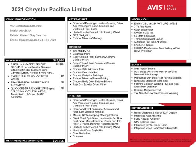 2021 CHRYSLER PACIFICA L - 2C4RC3GG9MR587068