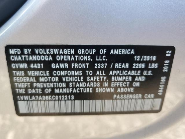 2019 VOLKSWAGEN PASSAT WOL - 1VWLA7A36KC012213