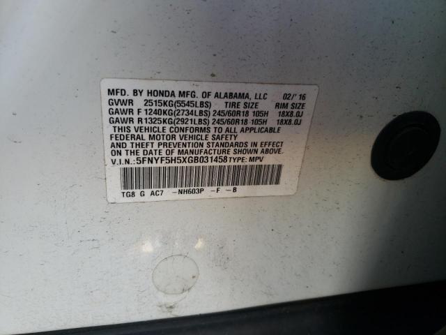 2016 HONDA PILOT EXL - 5FNYF5H5XGB031458