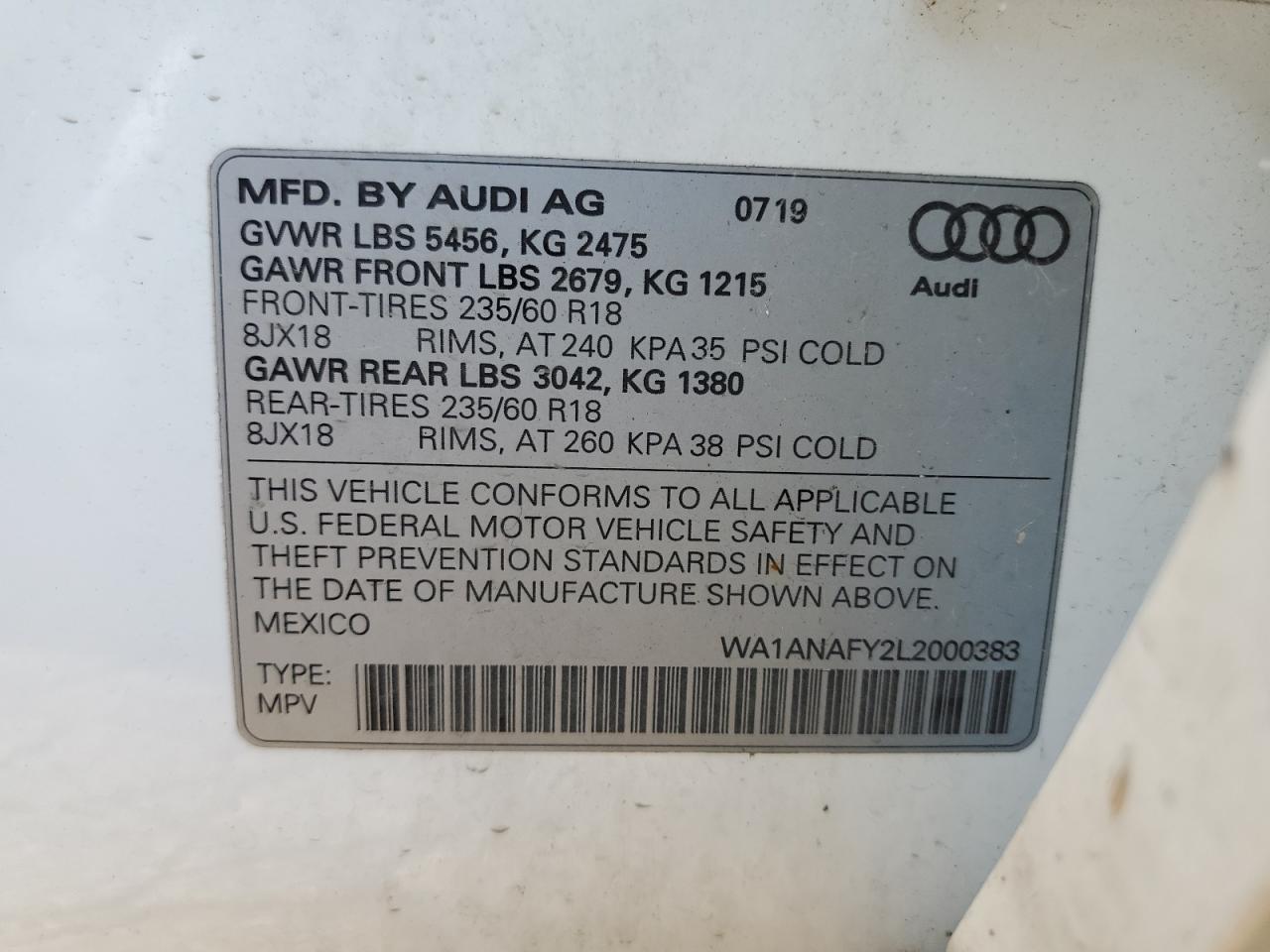 Lot #2969934988 2020 AUDI Q5 PREMIUM