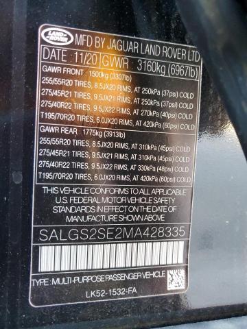 2021 LAND ROVER RANGE ROVE - SALGS2SE2MA428335