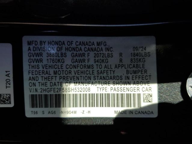 VIN 2HGFE2F58SH532008 2025 HONDA CIVIC no.12