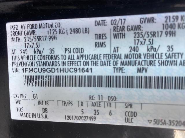 VIN 1FMCU9GD1HUC91641 2017 Ford Escape, SE no.10