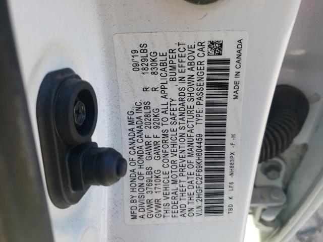 2HGFC2F69KH604459 2019 HONDA CIVIC