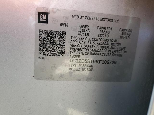 2019 CHEVROLET MALIBU LT - 1G1ZD5ST9KF106729