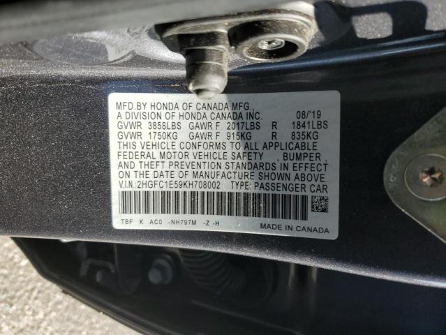 2HGFC1E59KH708002 2019 HONDA CIVIC