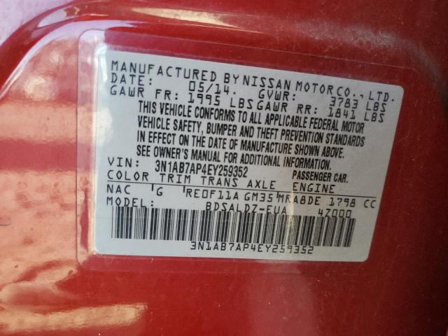 VIN 3N1AB7AP4EY259352 2014 Nissan Sentra, S no.12