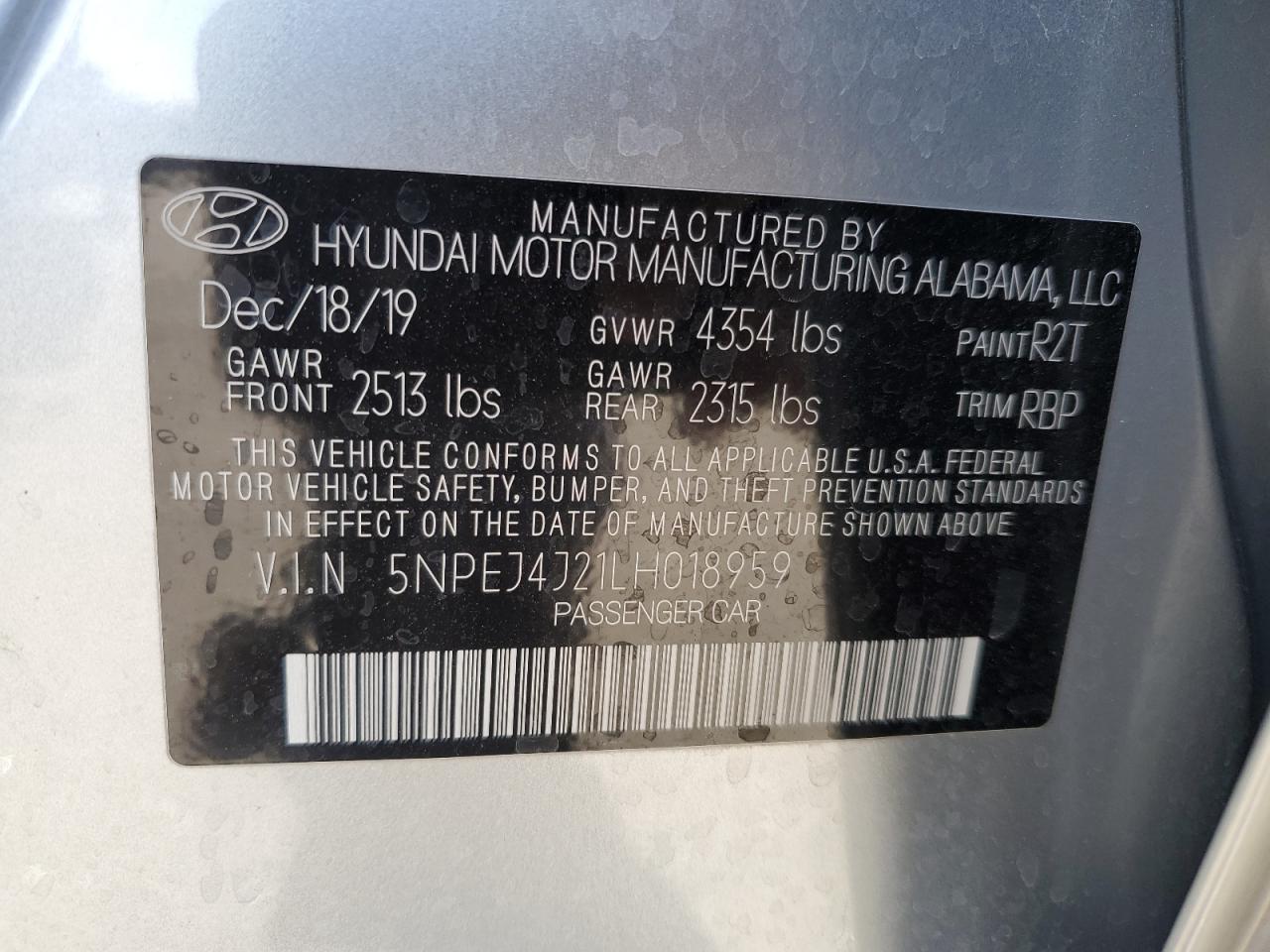 Lot #2981450623 2020 HYUNDAI SONATA SEL