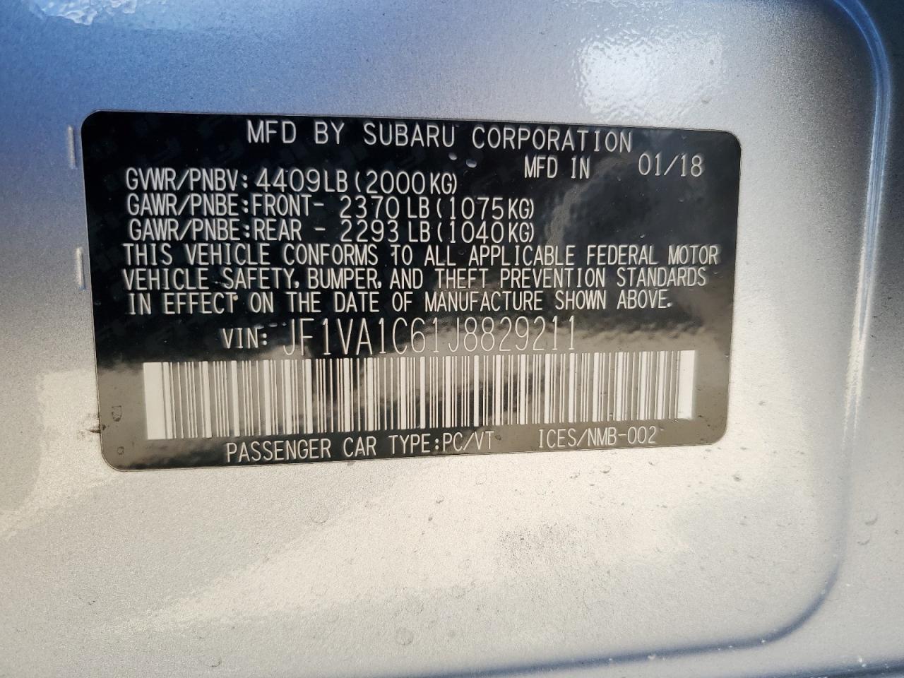 Lot #2876868008 2018 SUBARU WRX PREMIU