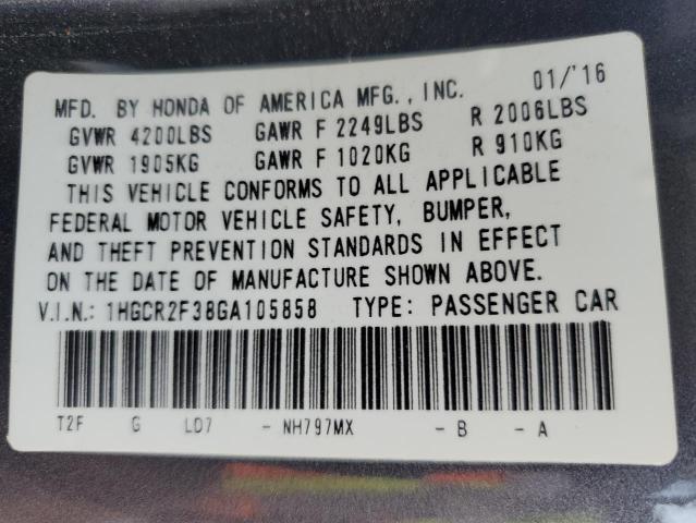 VIN 1HGCR2F38GA105858 2016 Honda Accord, LX no.13