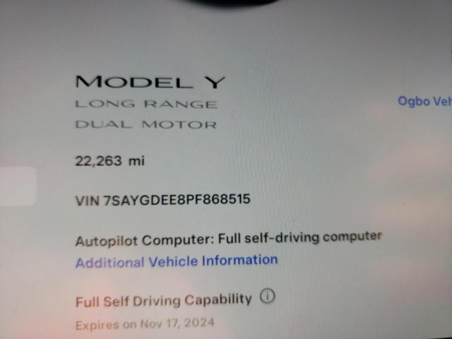 VIN 7SAYGDEE8PF868515 2023 TESLA MODEL Y no.9