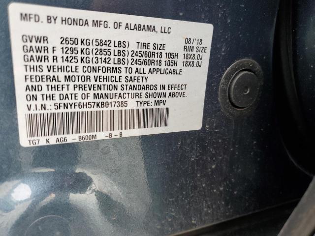 2019 HONDA PILOT EXL - 5FNYF6H57KB017385