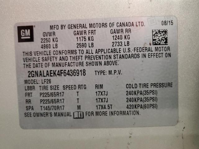 VIN 2GNALAEK4F6436918 2015 Chevrolet Equinox, LS no.13