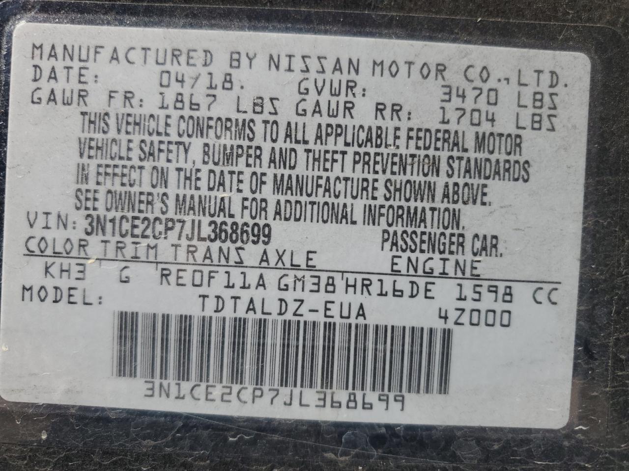 Lot #3041742445 2018 NISSAN VERSA NOTE