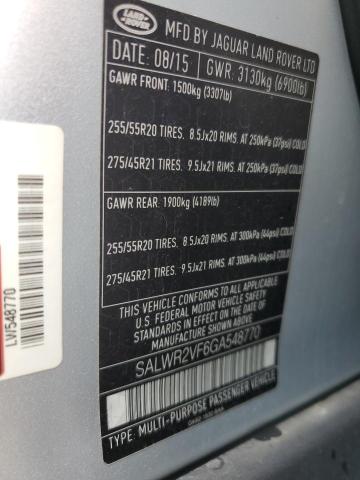 2016 LAND ROVER RANGE ROVE - SALWR2VF6GA548770