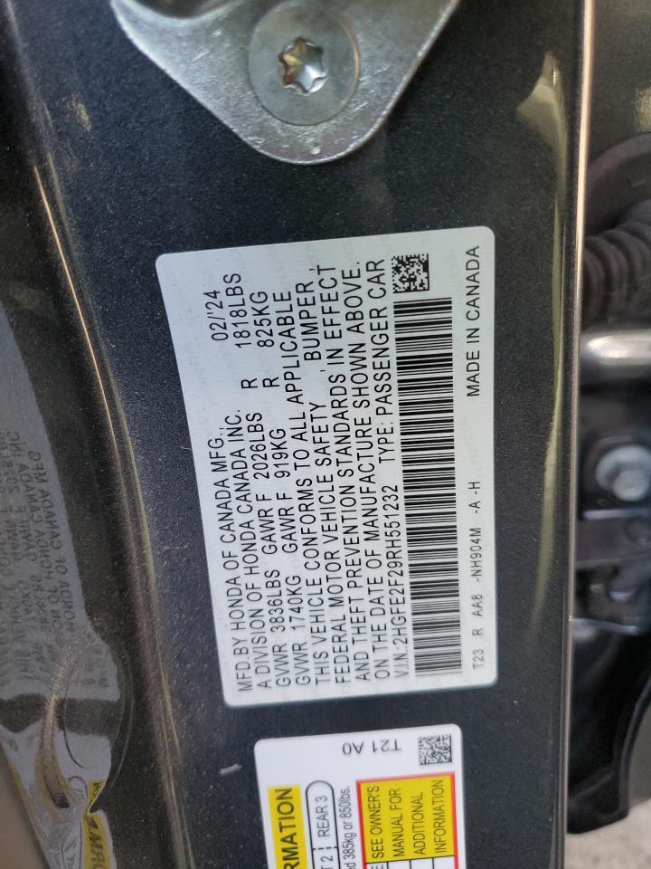 Lot #2955417555 2024 HONDA CIVIC LX