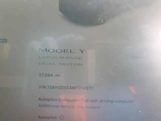 VIN 7SAYGDEE4NF504377 2022 TESLA MODEL Y no.9