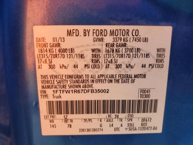 VIN 1FTFW1R67DFB35002 2013 Ford F-150, Svt Raptor no.13