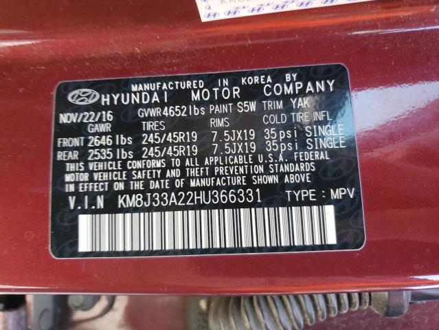 2017 HYUNDAI TUCSON LIM - KM8J33A22HU366331