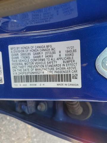 2022 HONDA CIVIC SPOR - 2HGFE2F52NH552114
