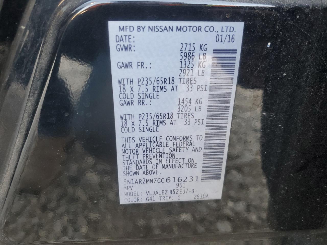 Lot #2921588674 2016 NISSAN PATHFINDER