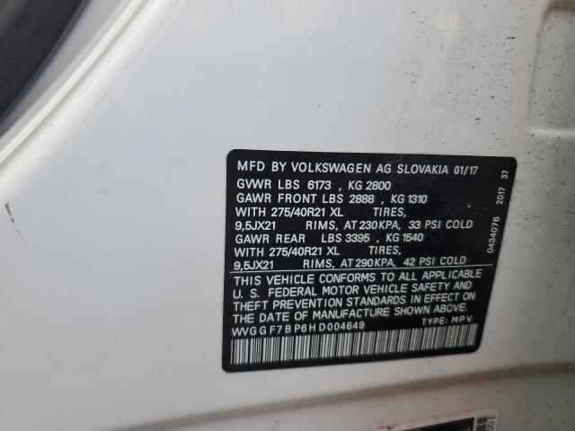 2017 VOLKSWAGEN TOUAREG EX WVGGF7BP6HD004649