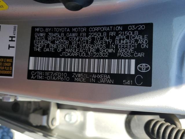 VIN JTDKARFU0L3122302 2020 Toyota Prius, L no.13